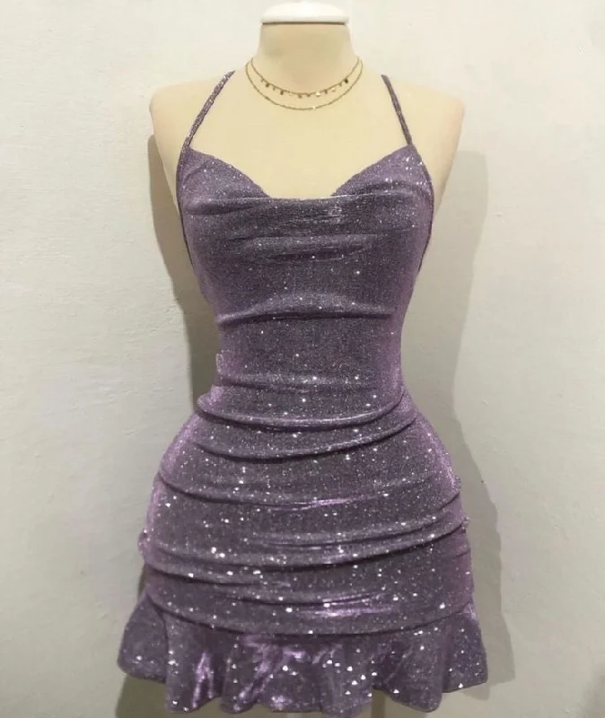 Lovely Halter Shiny Sheath Short Party Dress Homecoming Dress, MD7877