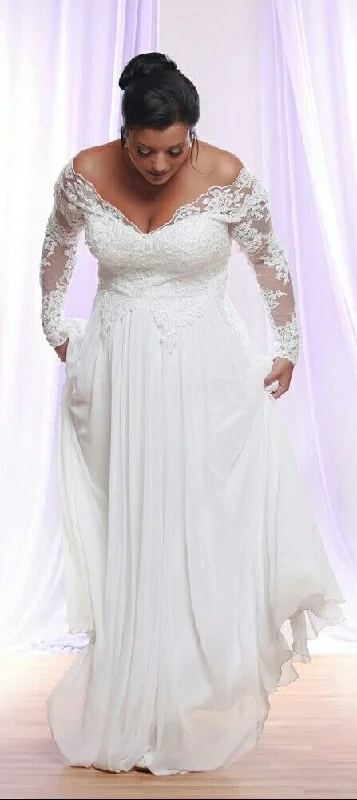 A line Long Sleeve Plus Size Wedding Dress