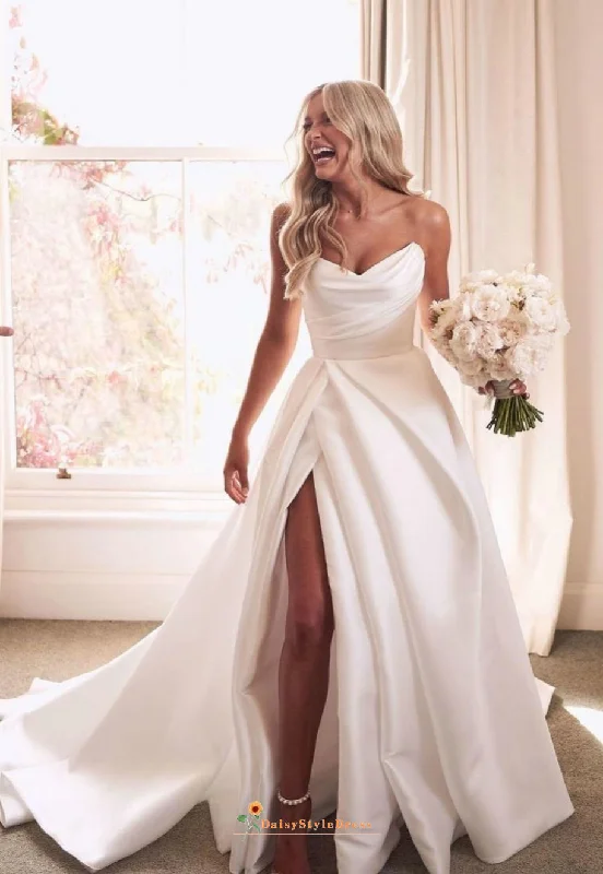 Sexy Slit Lovely Outdoor Wedding Dress