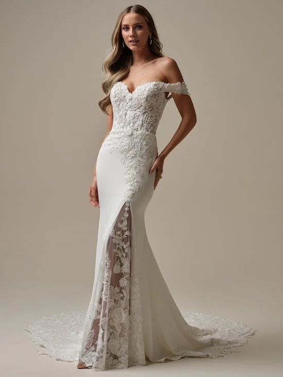 Mermaid lace tight slit and floor length wedding dress