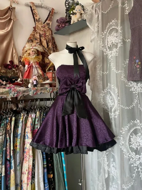 Dark Purple A-Line Satin Vintage Short Party Dress Homecoming Dress, D116