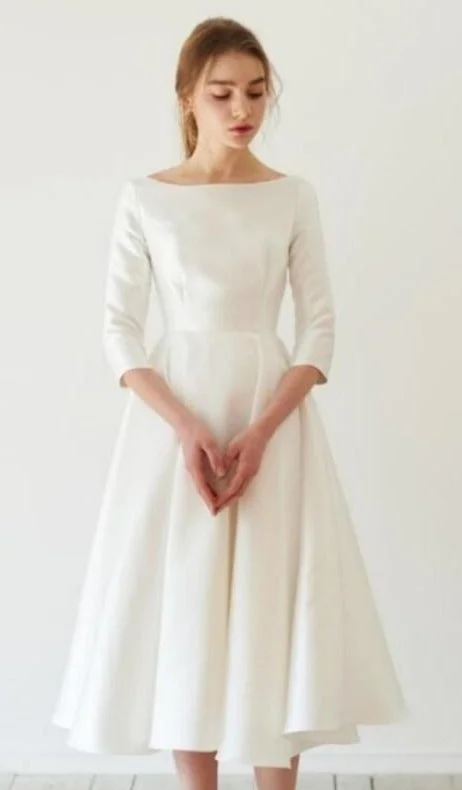 Vintage Knee Length Half Sleeve Wedding Dress