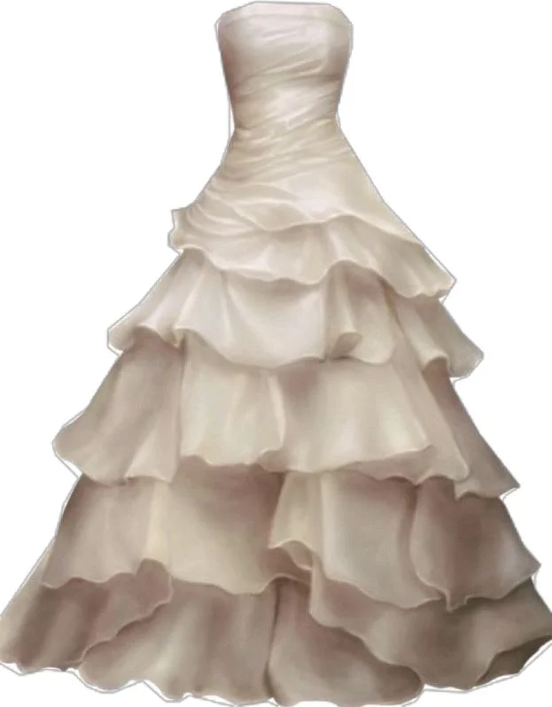 Ivory Strapless A-Line Tiered Long Party Gown Wedding Dress, D19