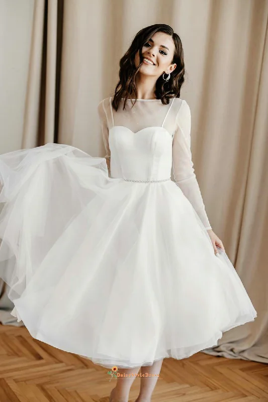 Tea Length Ball Gown Long Sleeve Wedding Dress