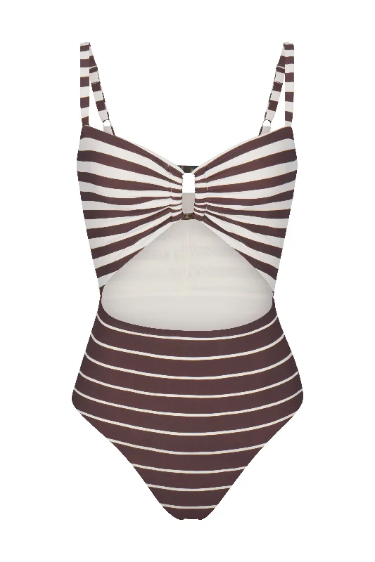 Tortoise Cutout One-Piece In Espresso Mixed Stripes