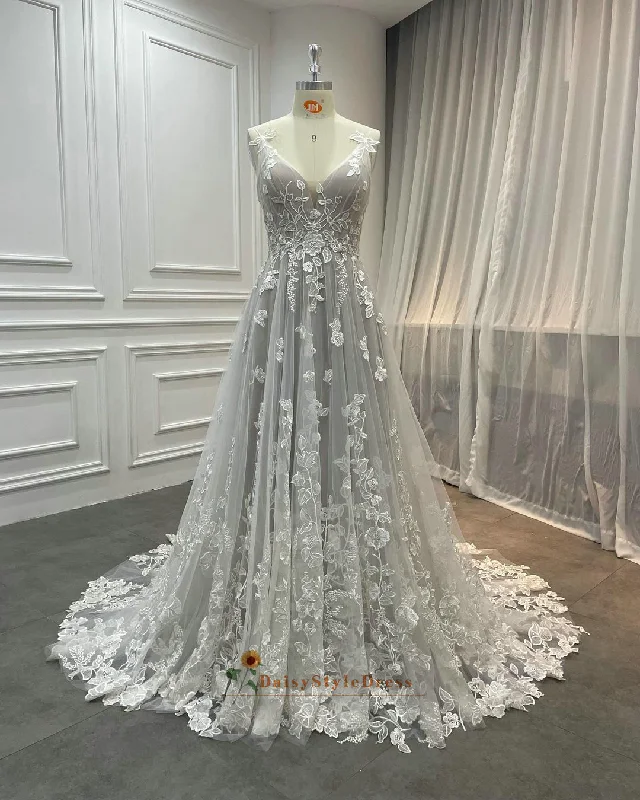 A line Summer Silver Wedding Dress