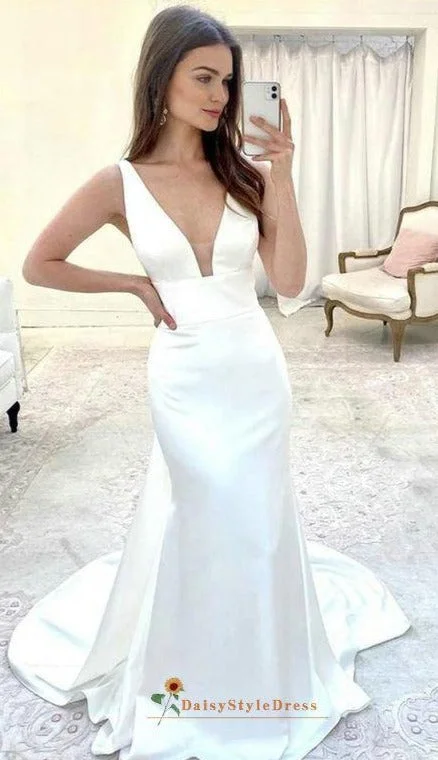 Sheath Soft Satin Ivory Wedding Dress