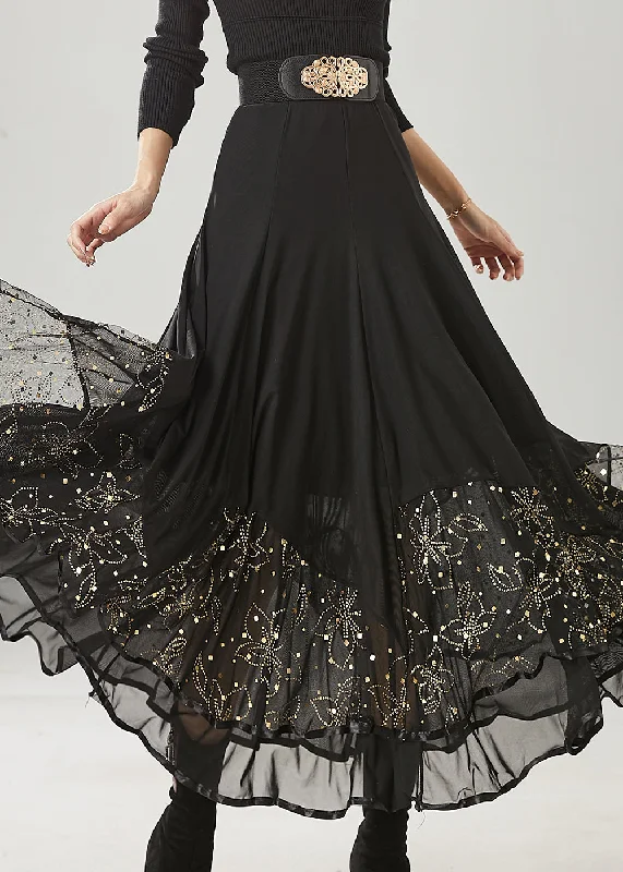 Beautiful Black Exra Large Hem Chiffon Dance Skirts Spring