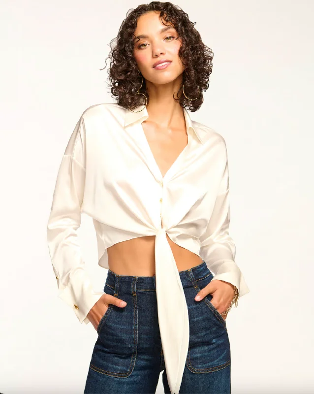 Farrah Silk Tie Front Blouse - Ivory