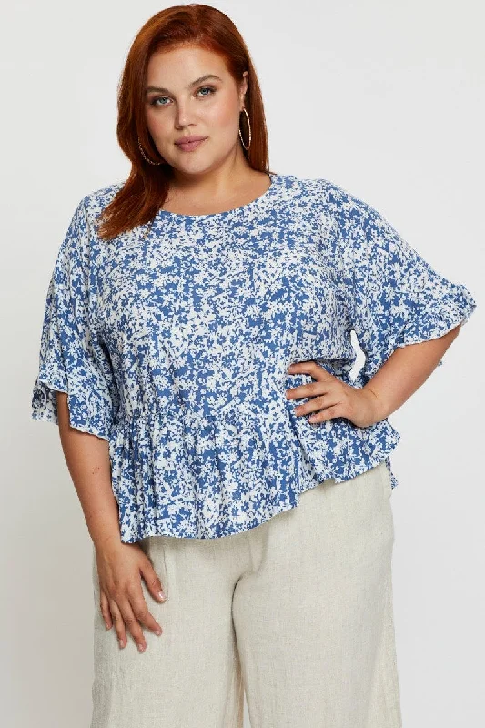 Floral Print Frill Top Short Sleeve