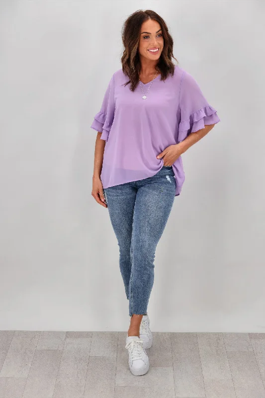 Gloss by Shine On Harper Frill Sleeve Top Lilac