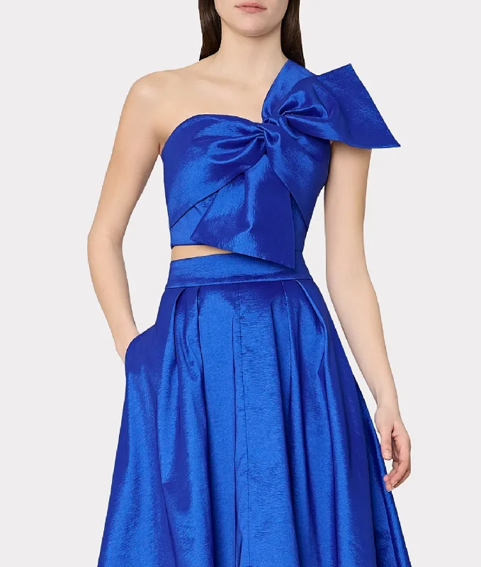 Laney Bow Taffeta Crop Top - Blue