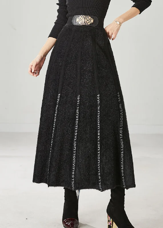 Modern Black Letter Patchwork Knit Skirt Spring