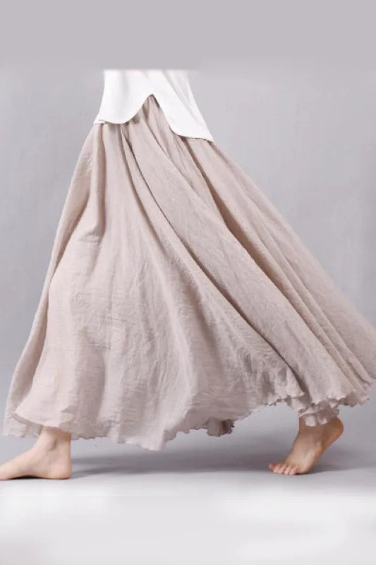 Multicolor Sun Skirt Elastic Waist Cotton Linen Skirt