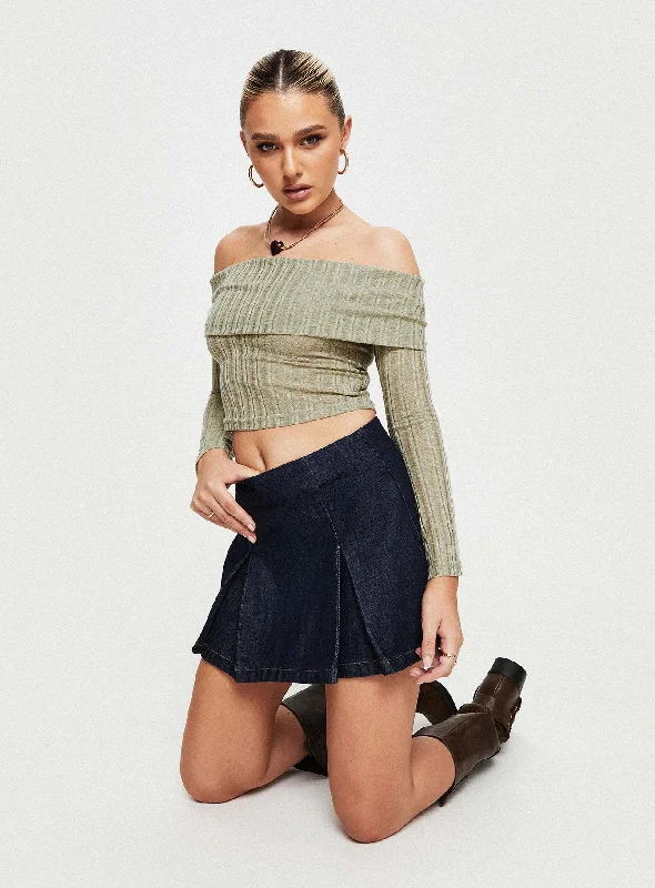 Sawan Pleated Denim Mini Skirt Dark Wash