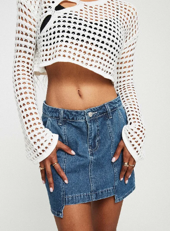 Trevina Denim Mini Skirt Mid Wash