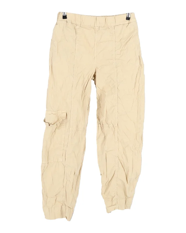 Ganni Washed Canvas Elasticated Curve Pants in Beige Cotton