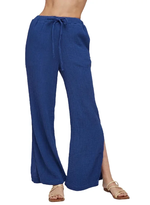 Side Slit Wide Leg Pant In Bright Night