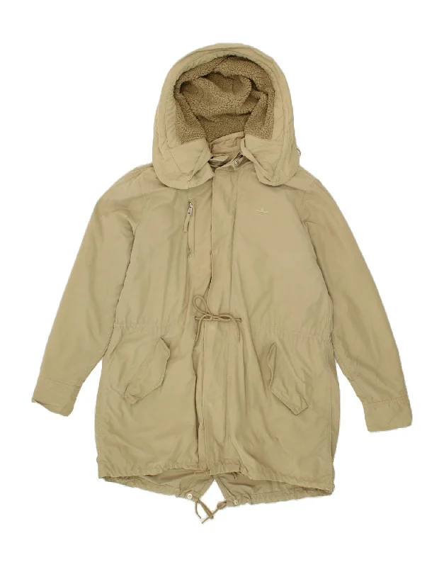 ADIDAS Womens Hooded Parka Jacket EU 42 Large Beige Cotton