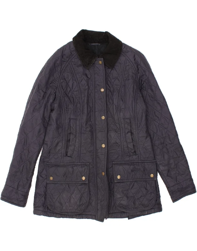 BARBOUR Womens Quilted Jacket UK 12 Medium Navy Blue Argyle/Diamond