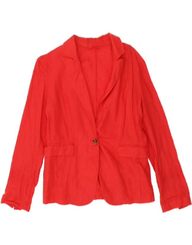 BENETTON Womens 1 Button Blazer Jacket UK 12 Medium  Red Linen