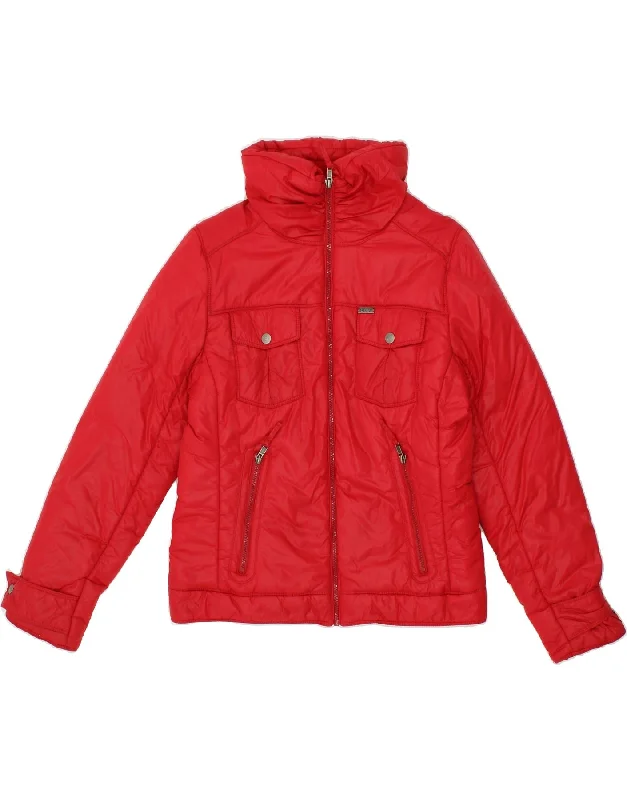 LEE Womens Padded Jacket UK 14 Large Red Polyester