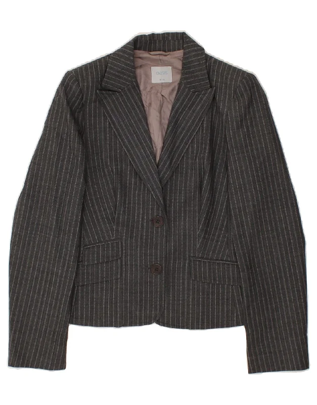 OASIS Womens 2 Button Blazer Jacket UK 10 Small Grey Pinstripe Virgin Wool