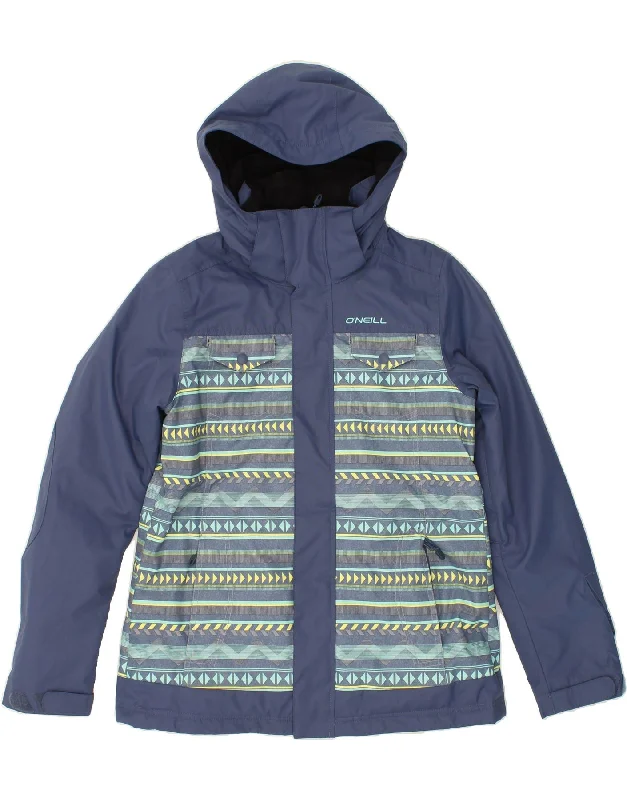 O'NEILL Womens Hooded Windbreaker Jacket UK 16 Large Blue Striped