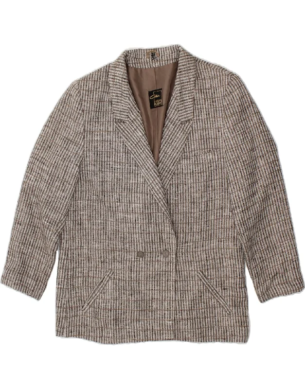 VINTAGE Womens 3/4 Sleeve Double Breasted Blazer Jacket UK 14  Medium Grey