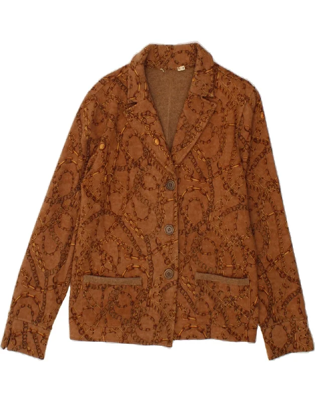 VINTAGE Womens Abstract Pattern 3 Button Blazer Jacket UK 14 Medium Brown