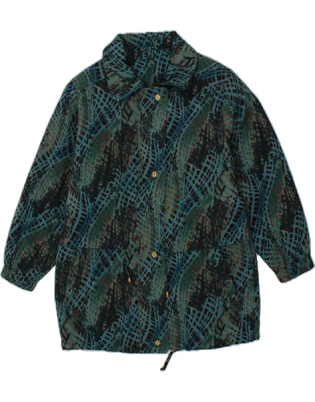 VINTAGE Womens Abstract Pattern Windbreaker Coat UK 16 Large Blue