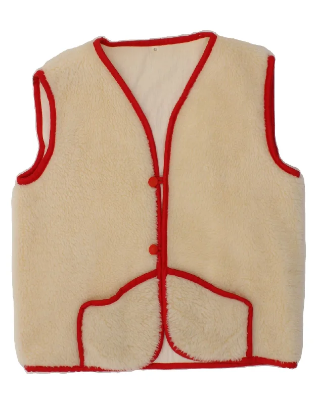 VINTAGE Womens Teddy Bear Gilet IT 52 2XL Beige