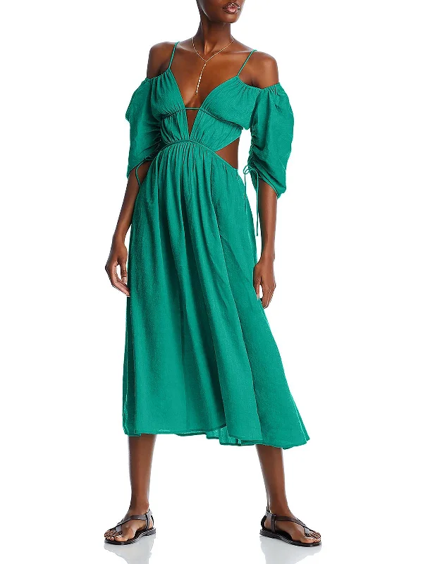 Charlize Womens Linen Blend Cut-Out Midi Dress