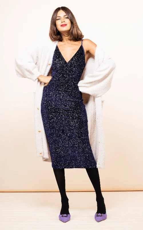 Cici Midi Cami Dress In Navy Sparkle