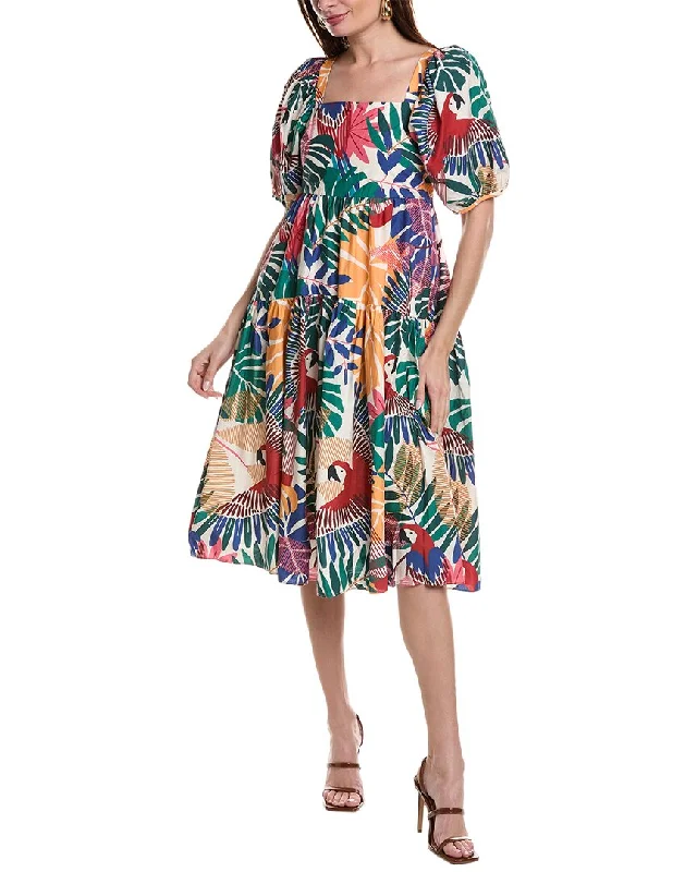 FARM Rio Off White Macaw Midi Dress