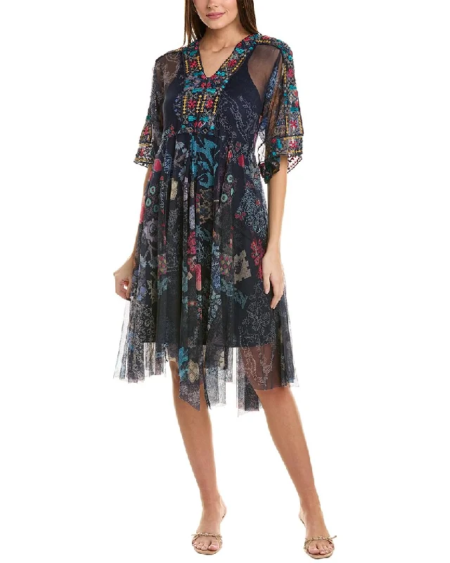 Johnny Was Elrey Kaftan Mesh Midi Dress