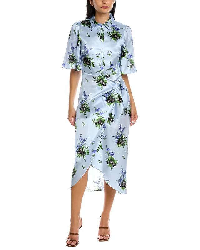 Les Rêveries Flutter Sleeve Silk Midi Dress