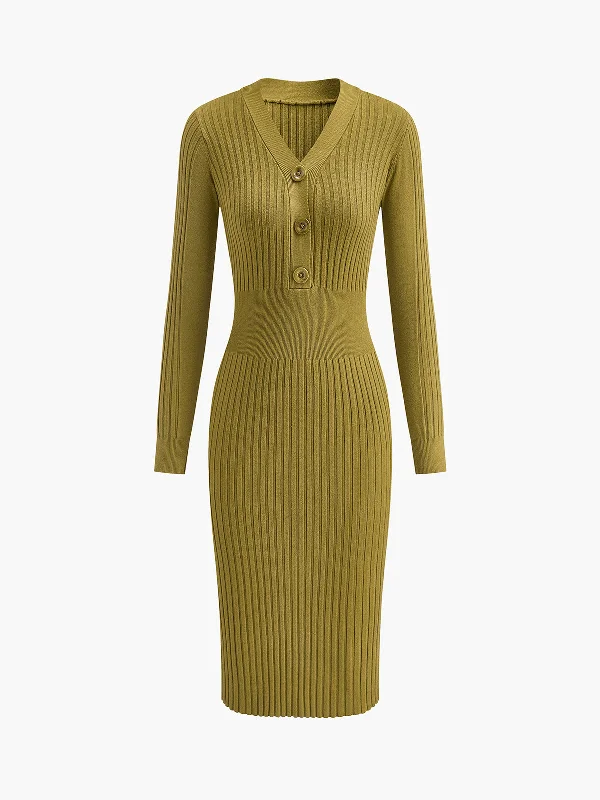 Ribbed Slim Sweater Midi Dress