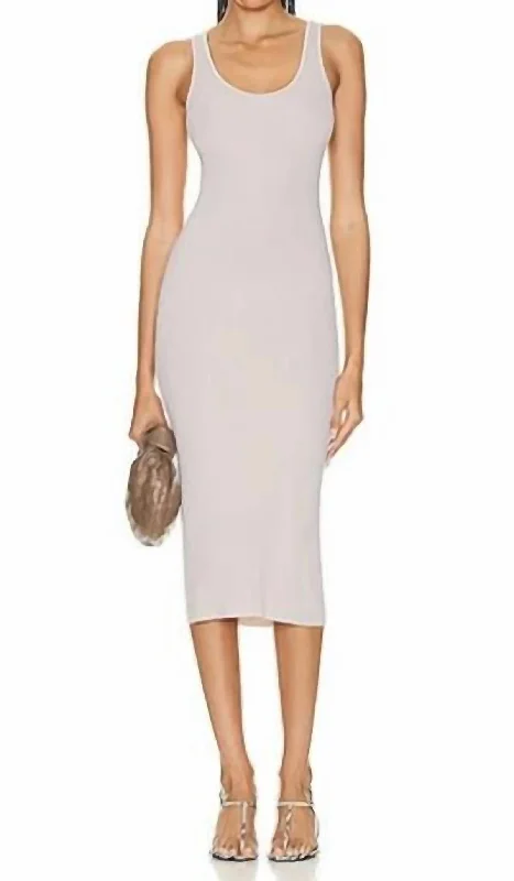 Silk Rib Tank Midi Dress In Quartz