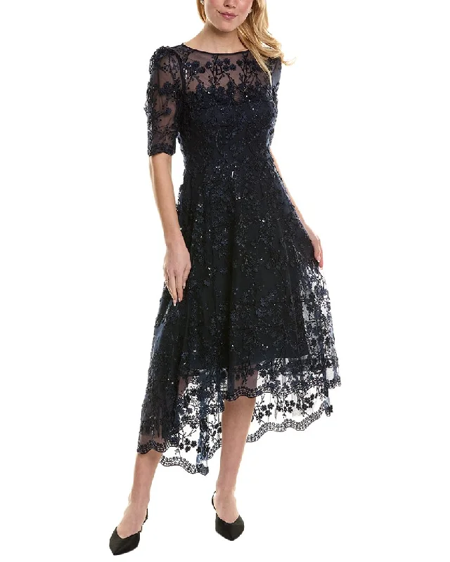 Teri Jon by Rickie Freeman Embroidered Lace Midi Dress