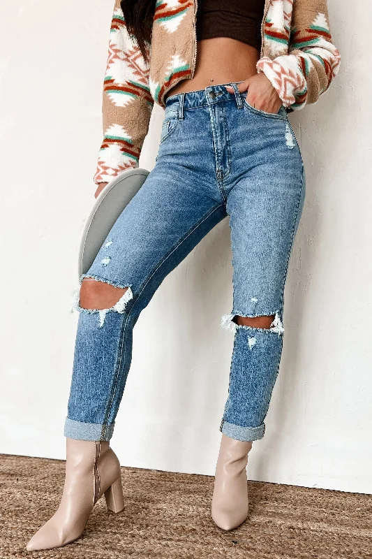 Barry High Rise Distressed Boyfriend Jeans (Medium Denim)