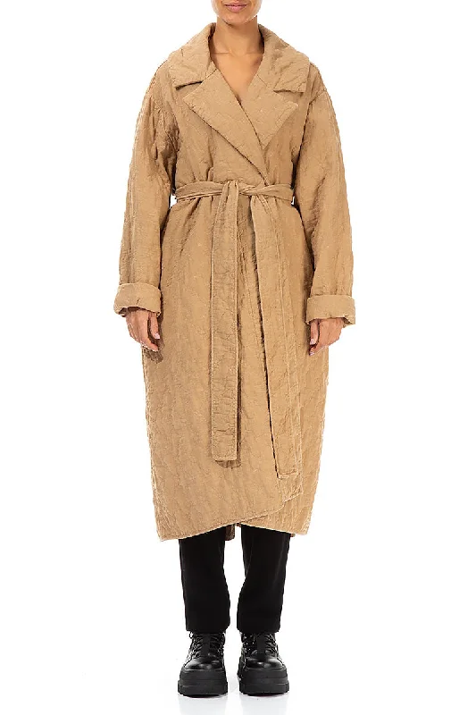 Beige Quilted Silk Trench Coat