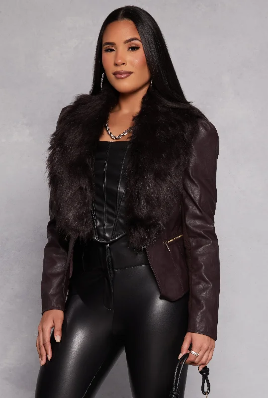 Haute Monde Faux Fur Trim Faux Leather Jacket