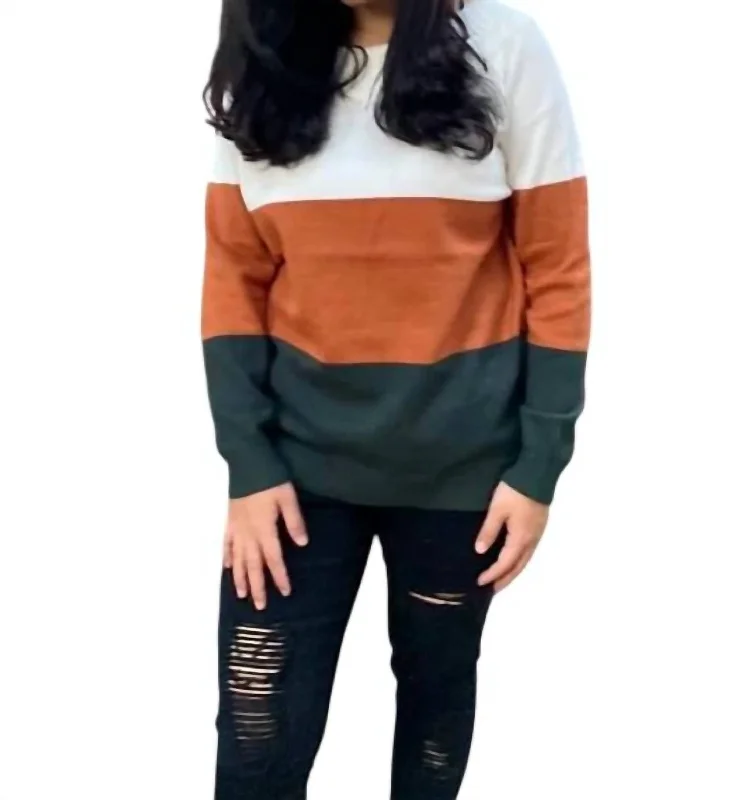 Color Block Off The Shoulder Sweater In Multi