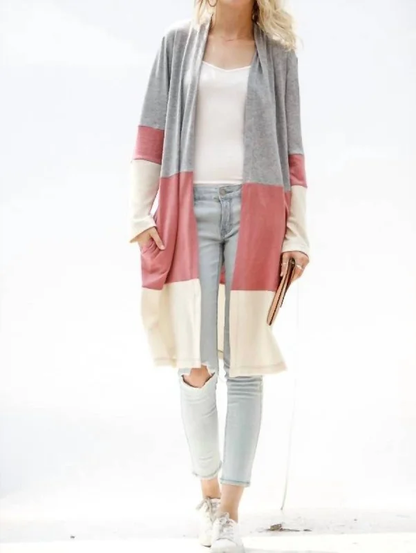 Cozy Color Block Cardigan In Heather Grey