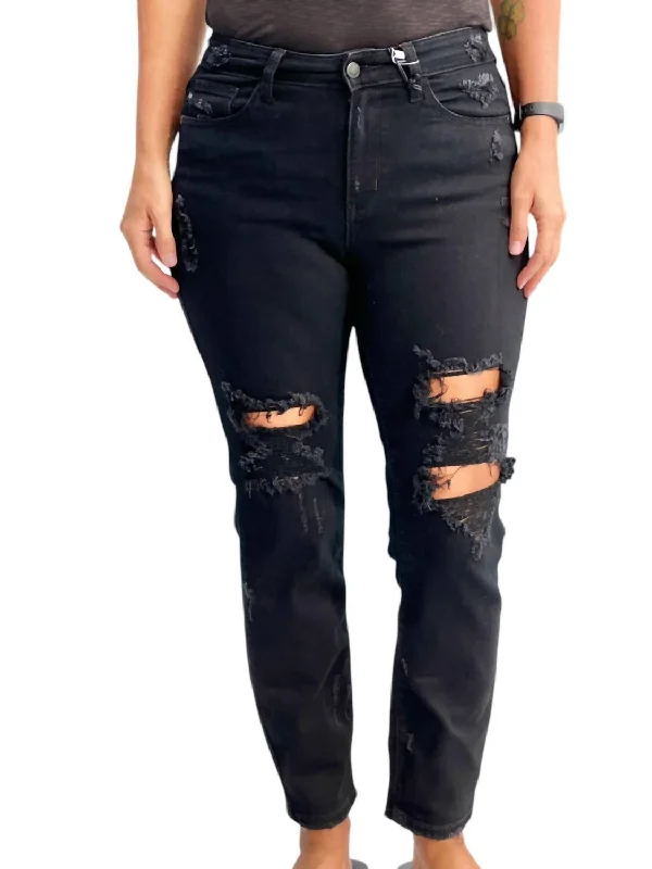 Distressed Dark Knight Boyfriend Jeans In Black