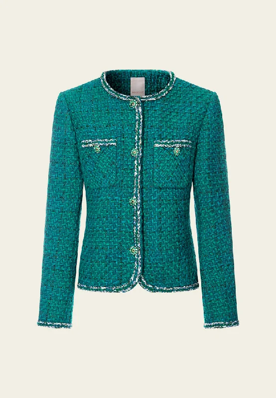 Emerald Contrasting-trim Tweed Jacket