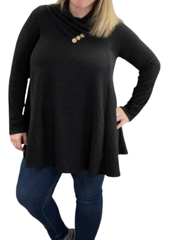 Faux Cowl Neck Sweater In Black