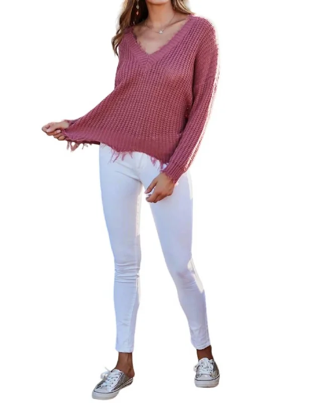 Frayed Sweater In Ash Rose