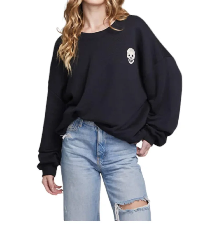 Halloween Embroidered Skull Oversized Sweatshirt In Black